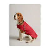 A vibrant red waterproof joules raincoat dog coat with a sleek design and lightweight dog apparel for rainy days