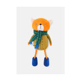 Orange fox plush toy in blue boots and green plaid scarf perfect joules rope legs dog toy for your four-legged friend