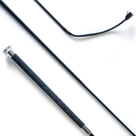 Black junior balanced schooling whip with textured grip and silver metal ferrule for deluxe balance schooling use