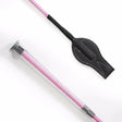 Junior cush grip whip in hot pink with clear braid and black leather handle for easy grip and control