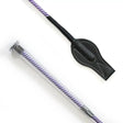 Junior cush grip whip purple with purple and white braided rope and black leather handle for horseback riding