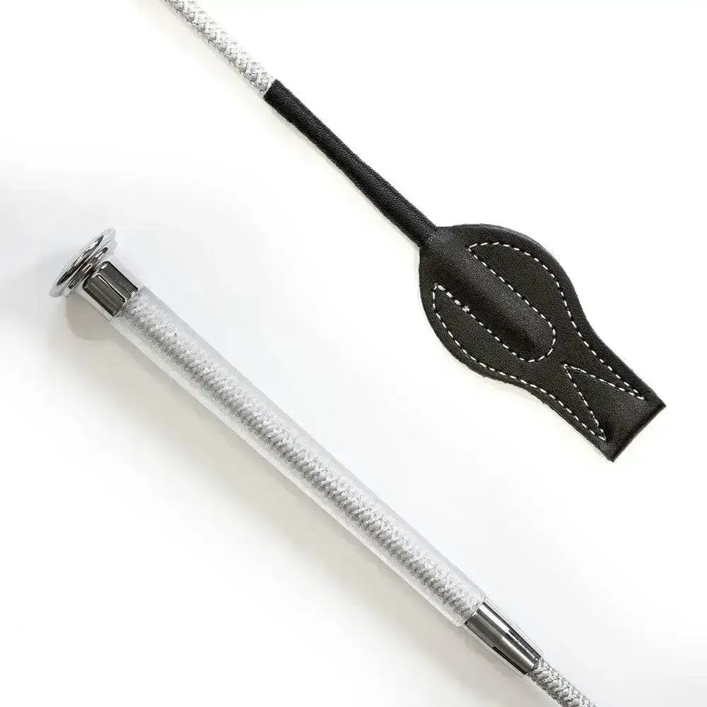Silver braided junior cush grip whip with black leather grip and white stitching grip whip silver grey