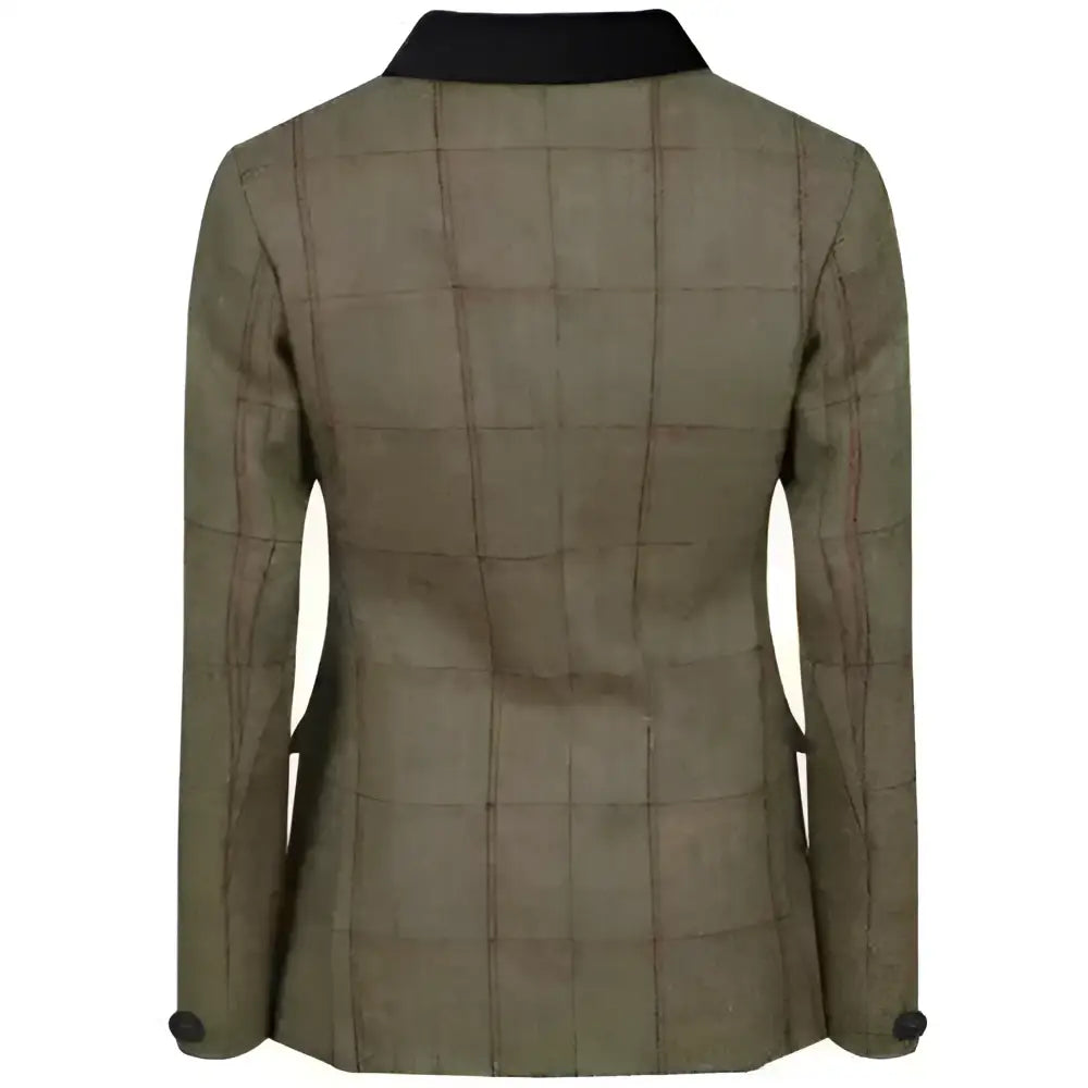 Olive green junior launton deluxe tweed riding jacket with black collar and matching button cuffs