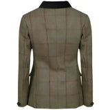 Olive green junior launton deluxe tweed riding jacket with black collar and matching button cuffs