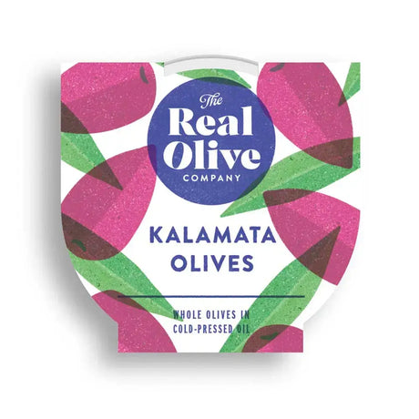 The real olive company kalamata whole olives in a pink green jar preserved in cold pressed oil with delphi stuffed green flavor
