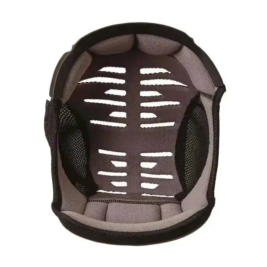 Inside view of kep cromo 2.0 navy knee pad with black gray padding and breathable mesh for riding hats comfort