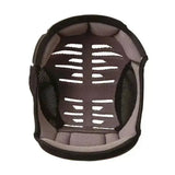Inside view of kep cromo 2.0 navy knee pad with black gray padding and breathable mesh for riding hats comfort