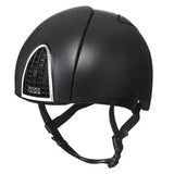 Black kep cromo 2 jockey skull helmet with unique textured surface and silver-accented grille for eventing riders