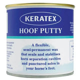 Blue and white labeled metal can of keratex hoof putty for horse hoof protection and care by keratex hoof
