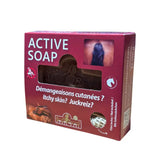 Maroon box with kevin bacons active soap a dark brown bar embossed with horses perfect for highly contagious skin care