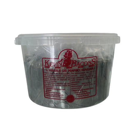 Clear plastic container with kevin bacons clay label filled with grayish nail files inspired by manicouagan sea clay