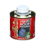 Red cylindrical can of kevin bacon’s liquid hoof dressing with white cap and gold lid for hoof dressing laurel balm use