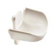 White plastic key hole plastic jump cup with curved open top and side clips for legal plastic showjumping use