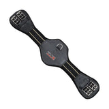 Black leather kieffer equiconnect girth with silver big roller buckles and central d-ring featuring the brand logo