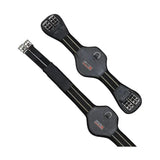 Black leather kieffer equiconnect girth pad with silver big roller buckles and reflective stripes for riding gear