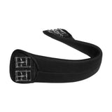 Black padded kieffer preneline girth with silver metal buckles and reinforced strap for a carefree sweat absorbing fit