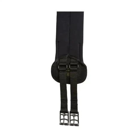Black horse saddle pad with reinforced straps and metal buckles shown from back side for kieffer preneline girth carefree girth sweat absorbing