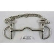 Silver-colored metal kimblewick plain cheek ported horse bit with chain and smooth polished finish
