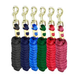 A set of six colorful tightly coiled km elite 10ft poly lead ropes with gold metal clasps perfect for polo market