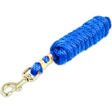 Bright blue km elite 10ft poly lead rope with gold-toned metal clasp and swivel hook for the polo market