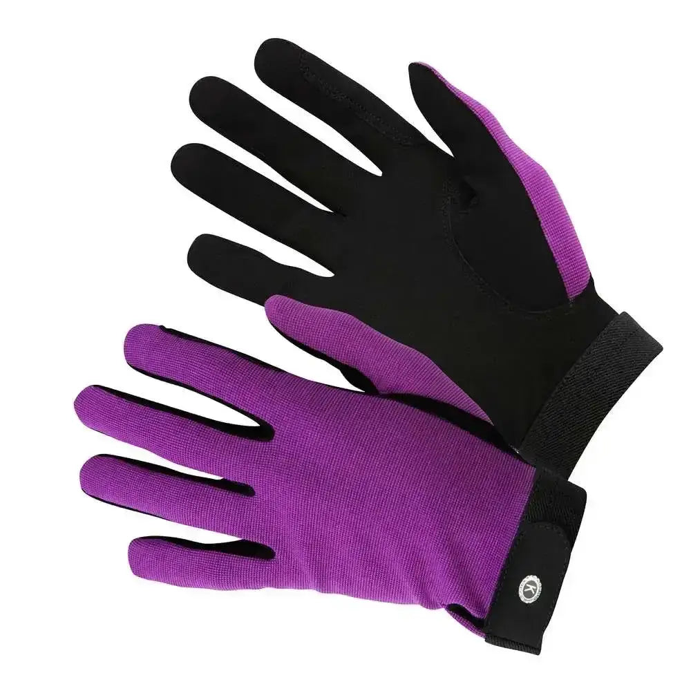Purple and black km elite all rounder gloves purple with sweat absorbing palm and superior close fit textured knit fabric