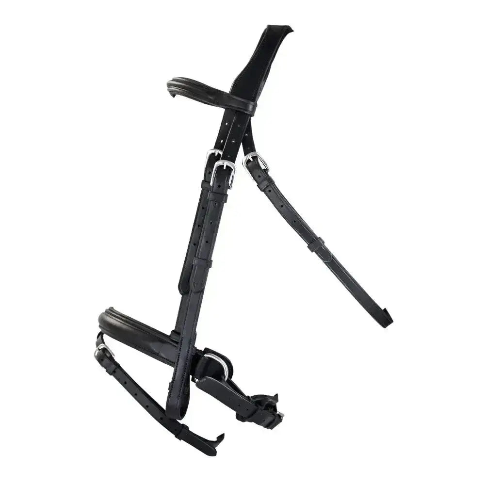 Black leather km elite competition bridle with silver buckles and adjustable straps made from highest quality italian leather