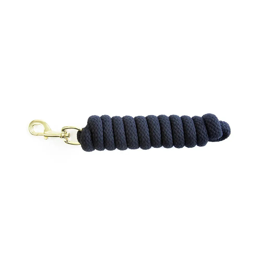 Dark navy blue km elite cotton double braided leadrope 7ft with gold toned metal clip high quality double braided rope