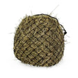 A round hay ball held in a black mesh km elite deluxe haynet made from extra strong polyethylene for durability
