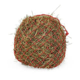 Km elite deluxe haynet in red made of extra strong polyethylene filled with golden brown hay for durable haynets use