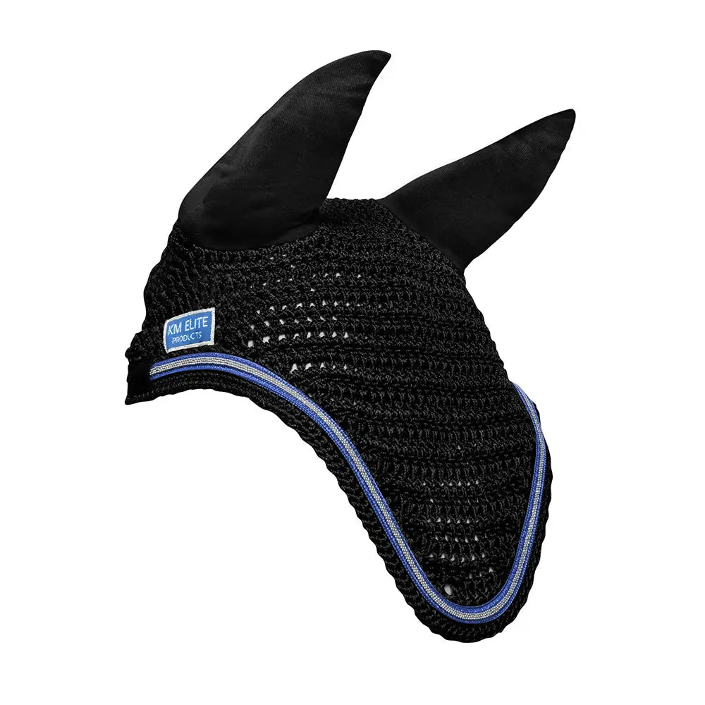 KM Elite Fly Veil Black/Electric Blue Trim Blue Pony Barnstaple Equestrian Supplies