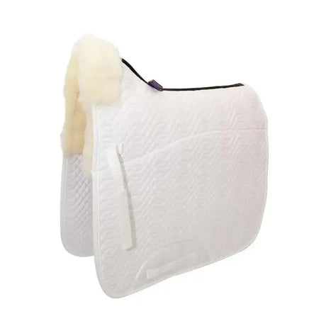 Km elite half lined dressage square in white with natural cream fleece trim and quilted texture for high wither dressage