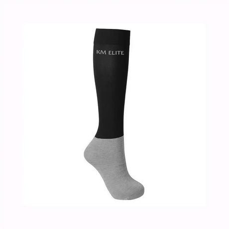 Black and gray km elite lite sports socks with sleek two-tone design perfect for long riding boots and athletic use
