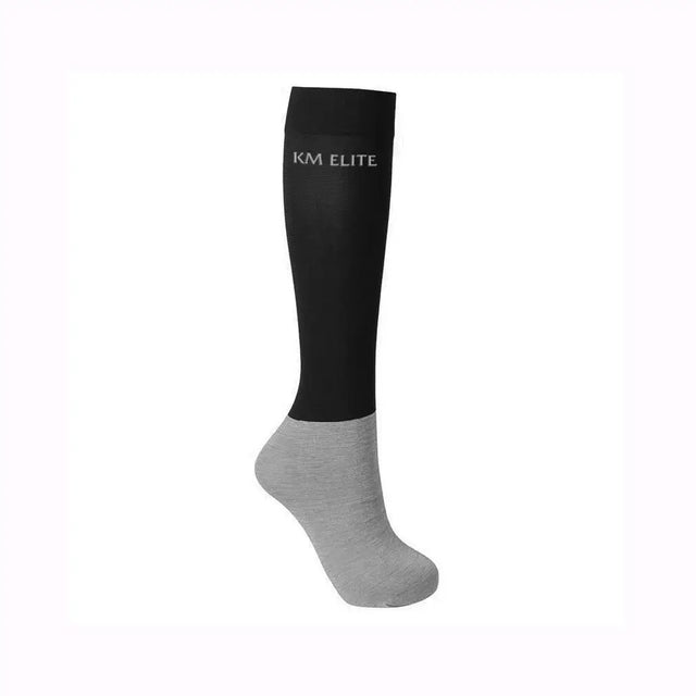 Black and gray km elite lite sports socks with sleek two-tone design perfect for long riding boots and athletic use