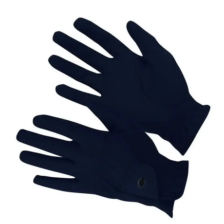 A pair of navy blue elite progrip gloves with smooth fabric and neatly stitched cuffs for anti-stain reinforced use