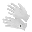 White leather elite progrip gloves with a close fit and small black button detail on the wrist close up view