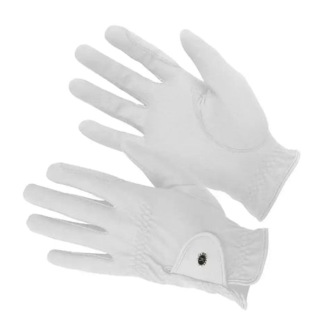 White leather elite progrip gloves with a close fit and small black button detail on the wrist close up view