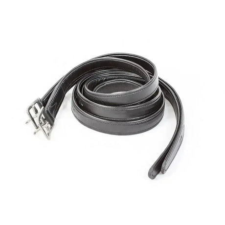 Black leather belt with silver-toned buckle and adjustable prong closure from km elite soft laminated stirrup leathers black