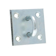 Silver-toned metal door handle with square plate and four holes for elite stallchain steel mounting bracket use