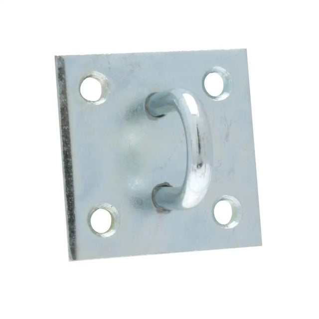 Silver-toned metal door handle with square plate and four holes for elite stallchain steel mounting bracket use