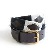 Black and white woven km polo belt with gold-toned buckle in the ebony colour-way for an elite polo belt look