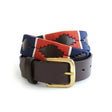 Traditional km polo belt with navy blue red and black woven design and gold-toned buckle elite polo belts