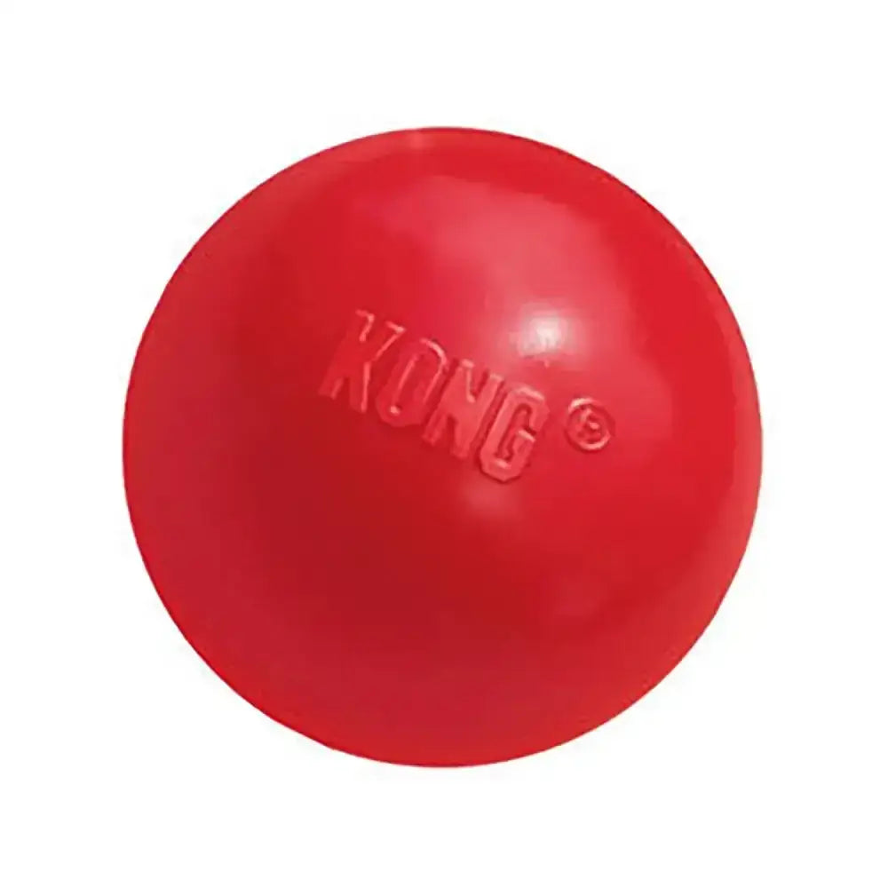 Red kong ball dog toy made of durable rubber perfect for chewing and fetch playtime