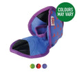 Purple and blue kong ballistic hide n treat boot toy with red heart patterns for treat dispensing fun