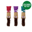 Three kong cat kickeroo cuddler toys with colorful knitted tops red purple teal and white ribbon ties with fuzzy tails