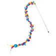 Kong cat teaser loopz with colorful braided yarn rings in purple yellow and blue and extra-long wand with teal ball and feather