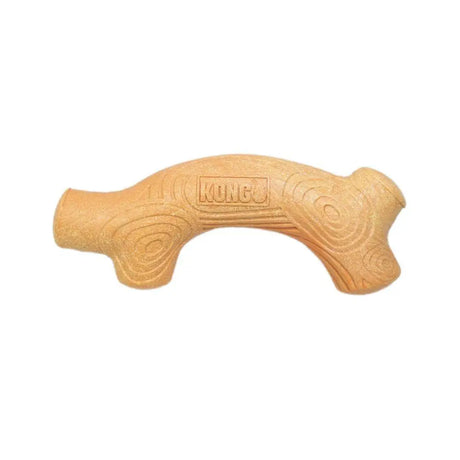 Tan kong chewstix stick bone-shaped dog toy with textured wood-grain patterns and bacon scent for chewing fun