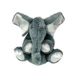 A plush gray kong comfort kiddos jumbo elephant cat toy with soft fuzzy fur and silver heart patches on its feet