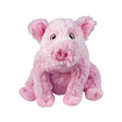 A soft pink plush kong comfort kiddos pig cat toy with fluffy fur embroidered eyes and a small snout