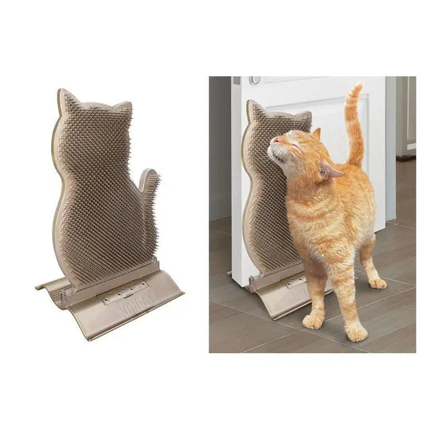 Beige kong connects kitty comber cat-shaped scratching post with textured bristled surface for natural grooming instincts