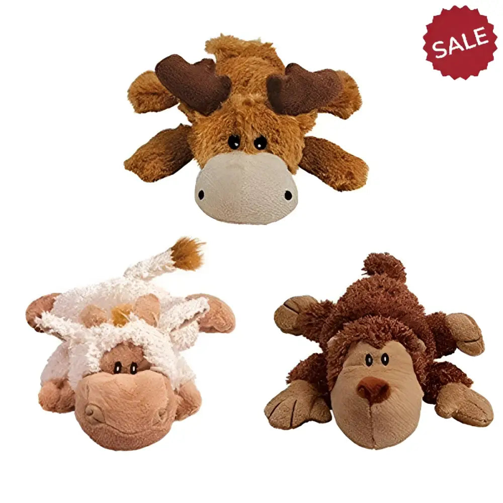 Plush stuffed animal collection kong cozies naturals assorted medium with brown moose white cow and brown monkey made of soft fabric